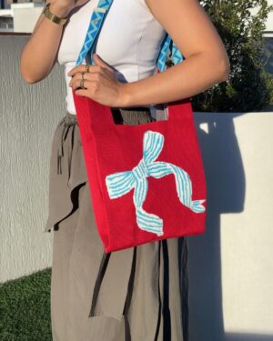 Red & blue bow Knitted bag